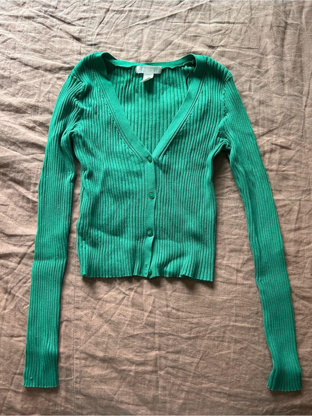 H&M Emerald Green Ribbed V-Neck Button Cardigan